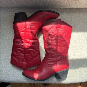 Red mid calf cowboy boots